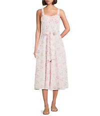 J.Marie Ellie Floral Print Sweetheart Neckline A-Line Midi Dress