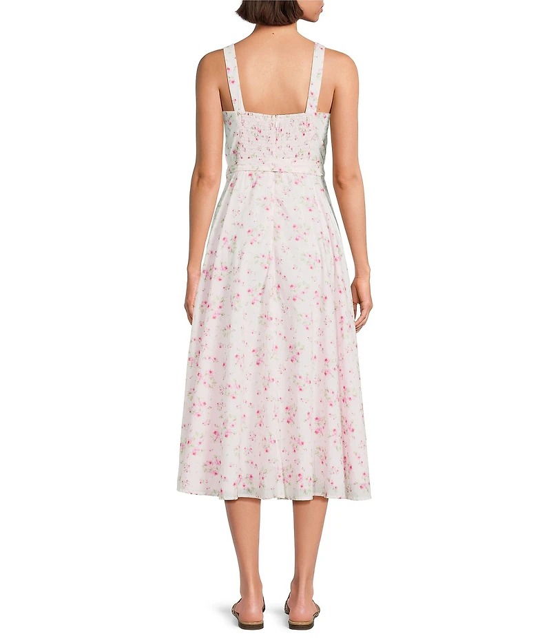 J.Marie Ellie Floral Print Sweetheart Neckline A-Line Midi Dress
