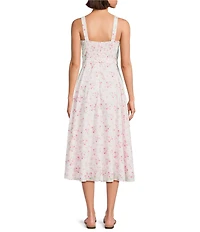 J.Marie Ellie Floral Print Sweetheart Neckline A-Line Midi Dress