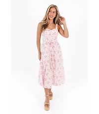 J.Marie Ellie Floral Print Sweetheart Neckline A-Line Midi Dress