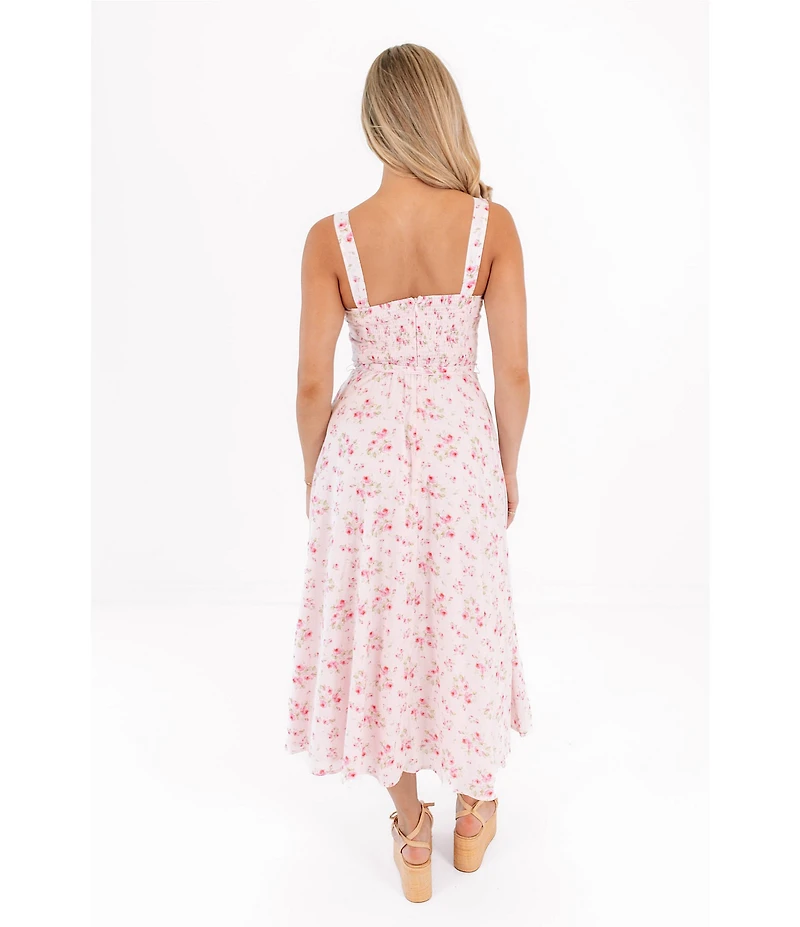 J.Marie Ellie Floral Print Sweetheart Neckline A-Line Midi Dress
