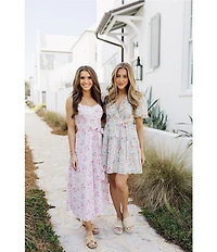 J.Marie Ellie Floral Print Sweetheart Neckline A-Line Midi Dress