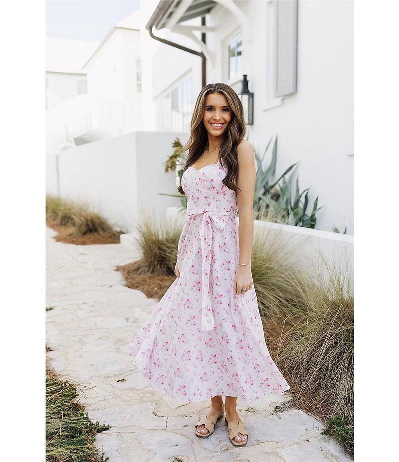 J.Marie Ellie Floral Print Sweetheart Neckline A-Line Midi Dress