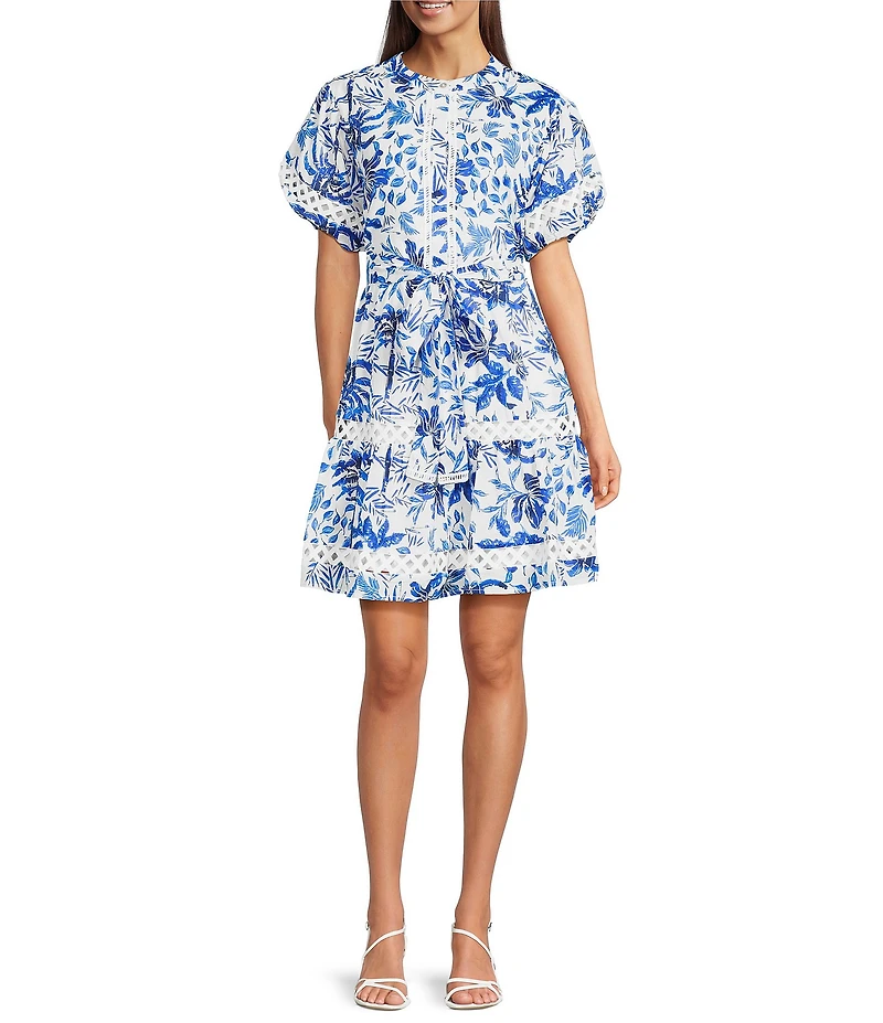 J.Marie Hayden Button Up Puff Sleeve Tiered Tie A-Line Dress