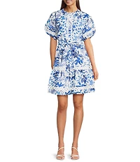 J.Marie Hayden Button Up Puff Sleeve Tiered Tie A-Line Dress
