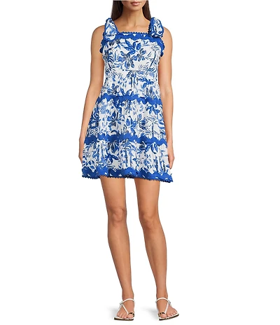 J.Marie Hayden Square Neck Ric Rac Trim Strap A-Line Dress