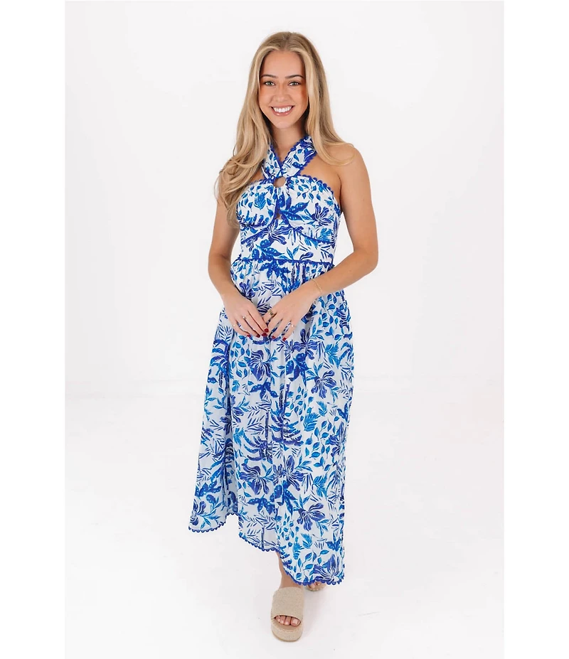 J.Marie Hayden V-Neck Sleeveless Ric Rac Trim Midi A-Line Dress