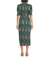 J.Marie Hazel Printed Short Sleeve Button Front Midi Ruffle Dress