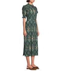 J.Marie Hazel Printed Short Sleeve Button Front Midi Ruffle Dress