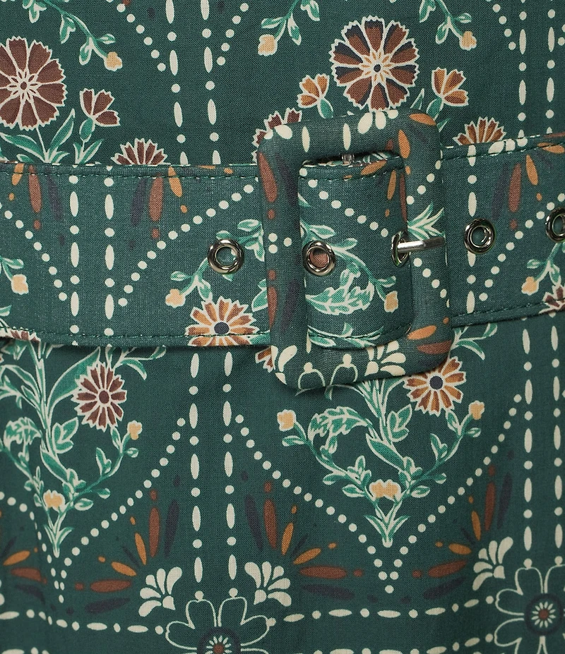 J.Marie Hazel Printed Short Sleeve Button Front Midi Ruffle Dress