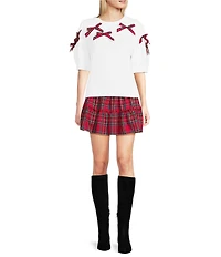 J.Marie Hollin Knit Crew Neck Short Sleeve Bow Sweater