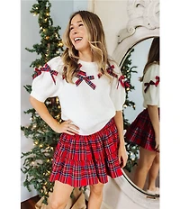 J.Marie Hollin Knit Crew Neck Short Sleeve Bow Sweater