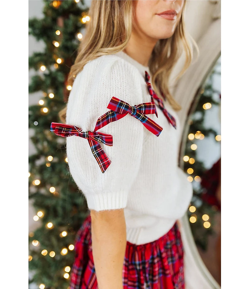 J.Marie Hollin Knit Crew Neck Short Sleeve Bow Sweater