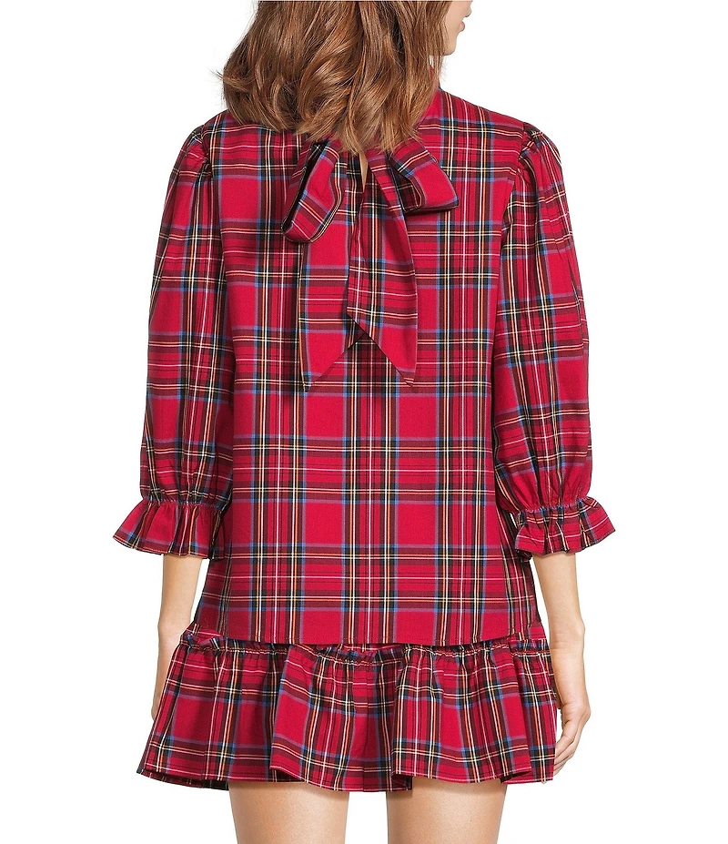 J.Marie Hollin Woven 3/4 Sleeve Plaid Top