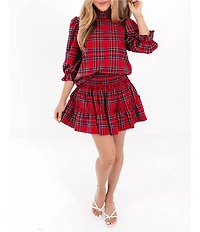 J.Marie Hollin Woven 3/4 Sleeve Plaid Top