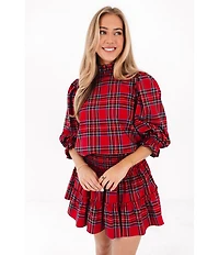 J.Marie Hollin Woven 3/4 Sleeve Plaid Top