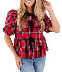 J.Marie Hollin Woven Short Sleeve Bow Top