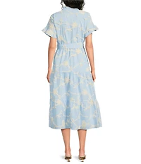 J.Marie Jill Ruffle Short Sleeve Button Up Soutache Midi Dress