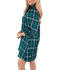 J.Marie Jordyn Woven Plaid Print Mock Neck Long Sleeve Tie Back Bow Dress