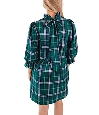 J.Marie Jordyn Woven Plaid Print Mock Neck Long Sleeve Tie Back Bow Dress