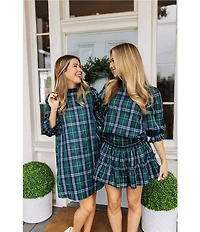 J.Marie Jordyn Woven Plaid Print Mock Neck Long Sleeve Tie Back Bow Dress