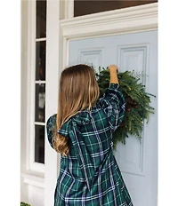 J.Marie Jordyn Woven Plaid Print Mock Neck Long Sleeve Tie Back Bow Dress