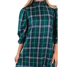 J.Marie Jordyn Woven Plaid Print Mock Neck Long Sleeve Tie Back Bow Dress