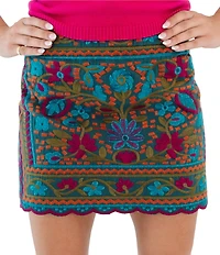 J.Marie Juniper Embroidered Mini Pencil Skirt