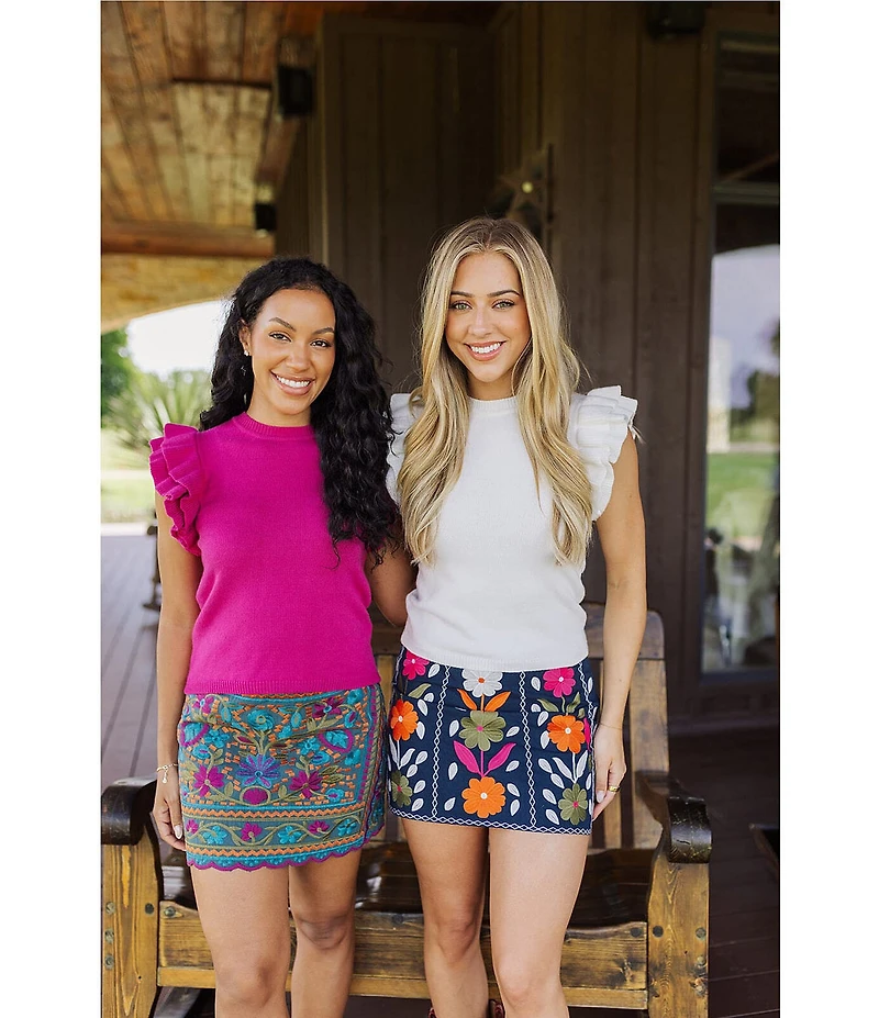 J.Marie Juniper Embroidered Mini Pencil Skirt
