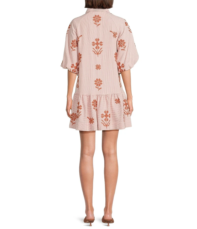 J.Marie Kade Embroidered Short Sleeve Button up Mini Dress