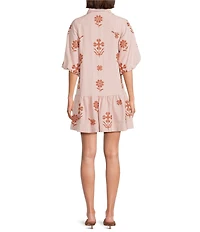 J.Marie Kade Embroidered Short Sleeve Button up Mini Dress