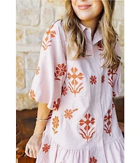 J.Marie Kade Embroidered Short Sleeve Button up Mini Dress