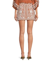 J.Marie Kennedy Floral Embroidered High Rise A-Line Mini Skirt