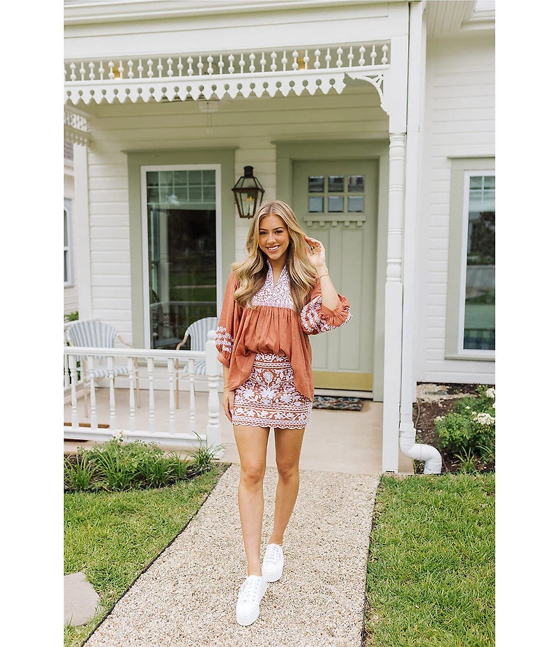 J.Marie Kennedy Floral Embroidered High Rise A-Line Mini Skirt