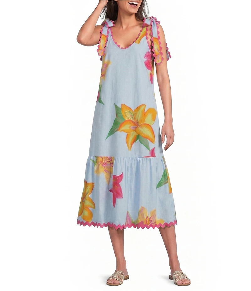 J.Marie Kiera Ric Rac Tie Strap Midi Dress