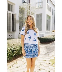 J.Marie Laken Floral Embroidered Mini Pencil Skirt