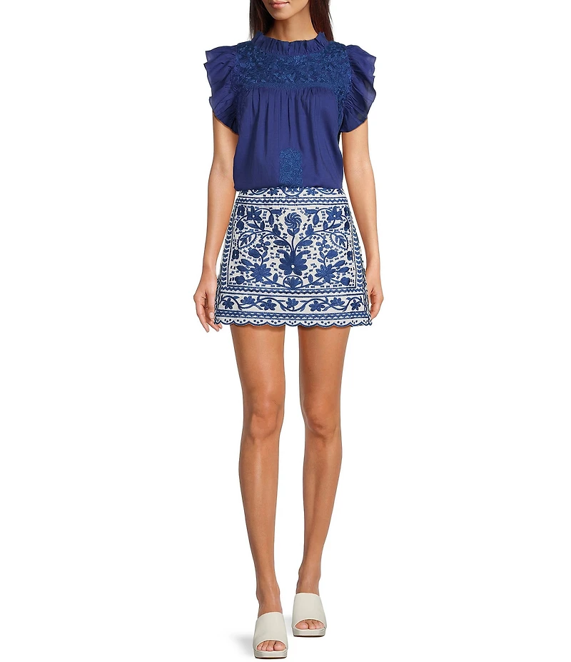 J.Marie Laken Floral Embroidered Mini Pencil Skirt