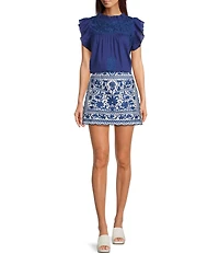 J.Marie Laken Floral Embroidered Mini Pencil Skirt