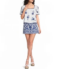 J.Marie Laken Floral Embroidered Mini Pencil Skirt