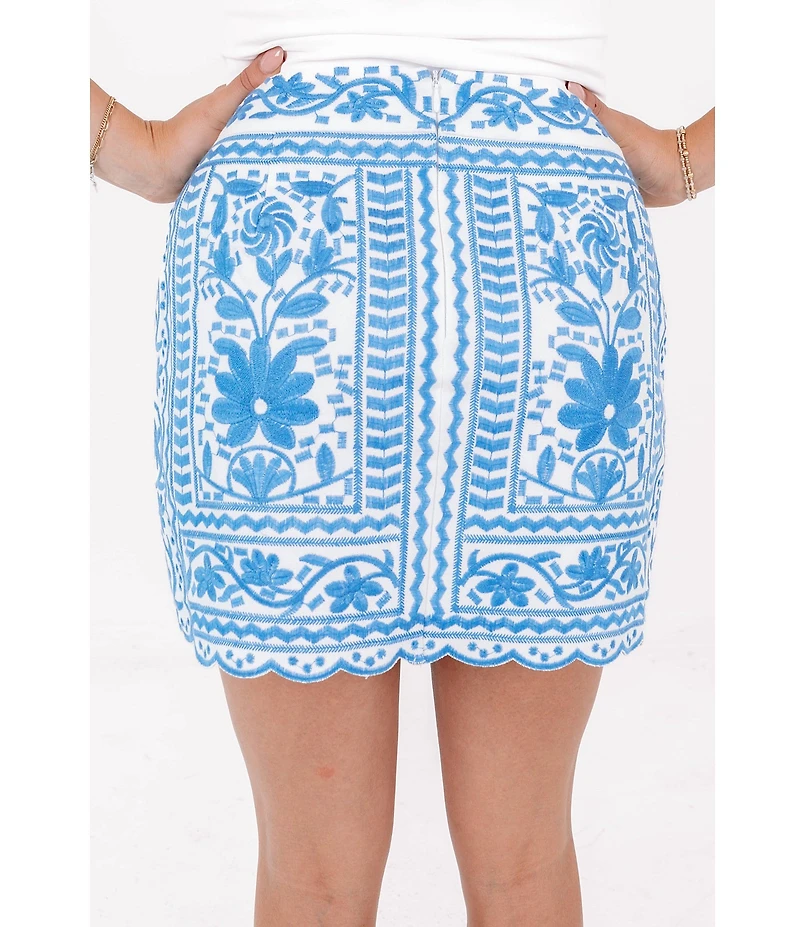 J.Marie Laken Floral Embroidered Mini Pencil Skirt