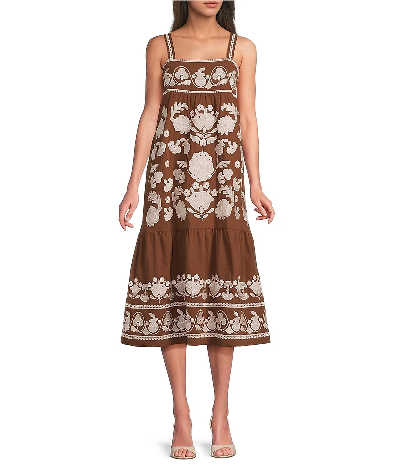 J.Marie Landon Sleeveless Embroidered Midi Dress