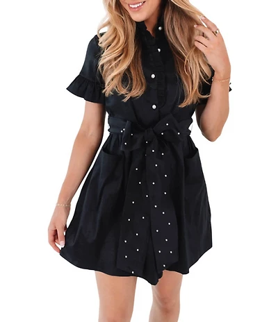 J.Marie Liv Boyfriend Pearl Detail Tie Mini Dress