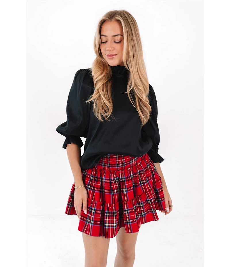 J.Marie Liv Woven Long Sleeve Mock Neckline Bow Back Top