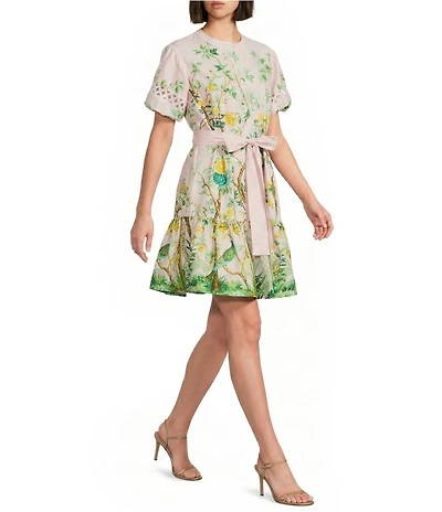 J.Marie Luna Floral Tie Waist Puff Sleeve Button Front Dress