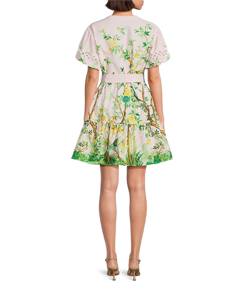 J.Marie Luna Floral Tie Waist Puff Sleeve Button Front Dress