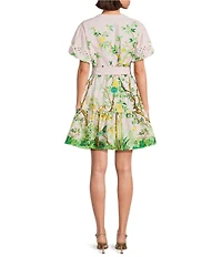 J.Marie Luna Floral Tie Waist Puff Sleeve Button Front Dress