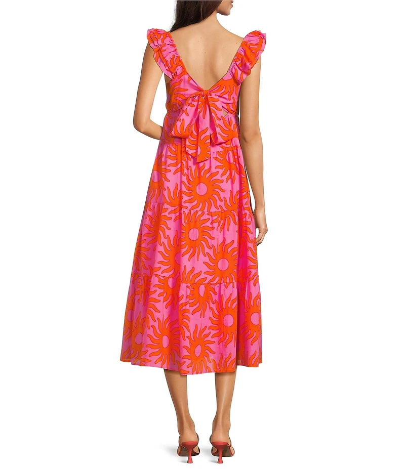 J.Marie Mara Floral V-Neck Ruffle Sleeve Midi A-Line Dress