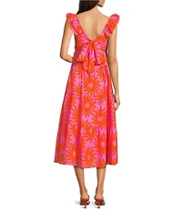 J.Marie Mara Floral V-Neck Ruffle Sleeve Midi A-Line Dress