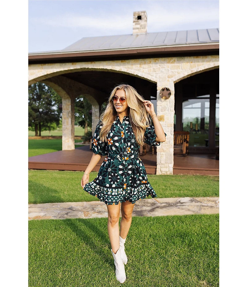 J.Marie Maxine Short Sleeve Button Down Belted Dress
