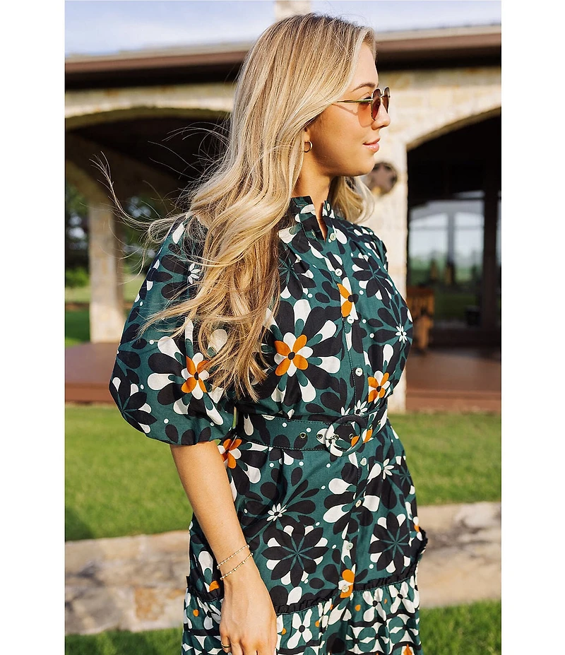 J.Marie Maxine Short Sleeve Button Down Belted Dress